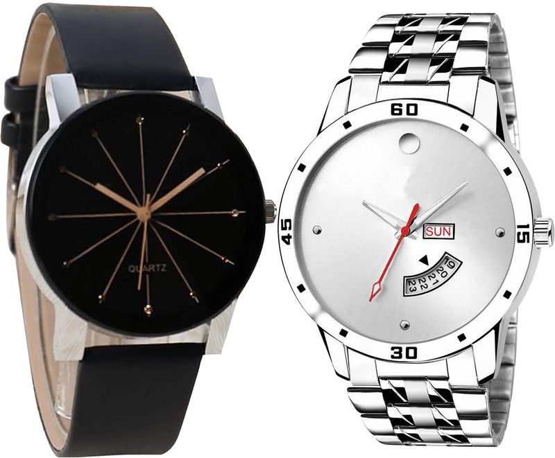 combo watch Analog Watch - For Girls Latest Heart Day And Date Analogue Black And Silver Color Boys And Men Watch - B51-BL46.103 (Combo Of 2 )