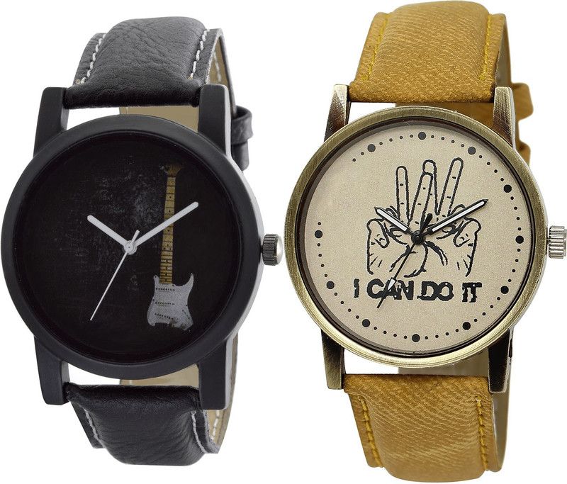 combo watch Analog Watch - For Girls New Branded Guitar And I Cand Do It Analogue Black And Brown Color Boys And Men Watch - B35-BL46.30 (Combo Of 2 )