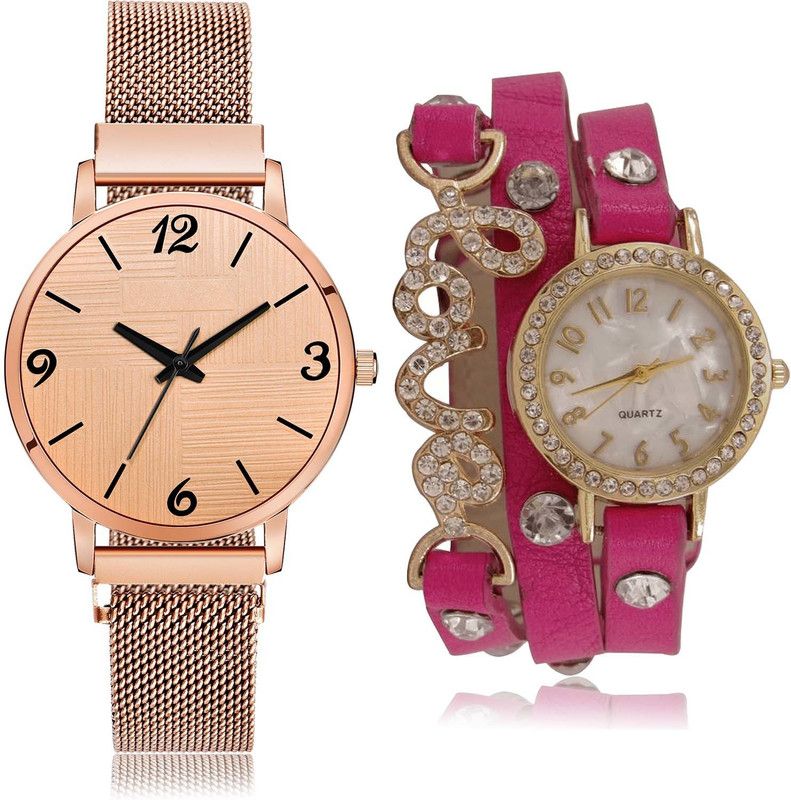 combo watch Analog Watch - For Women New 3D Design Magnet Chain And Love Valentine 2 Watch Combo For Girls And Women - GM223-G204