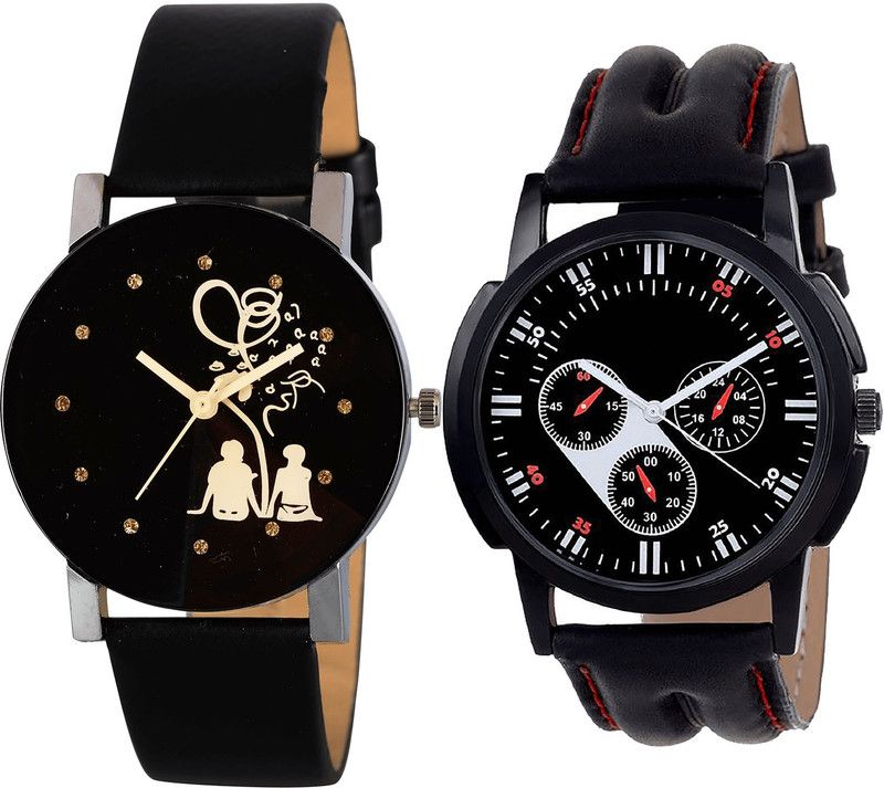 combo watch Analog Watch - For Girls Best Style Couple Love Analogue Black Color Boys And Men Watch - B138-B104 (Combo Of 2 )