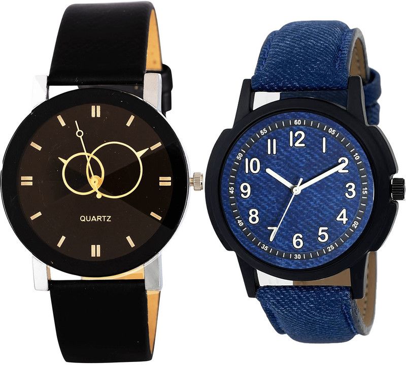 combo watch Analog Watch - For Girls Best Model Geometric Design Analogue Black And Blue Color Boys And Men Watch - B135-B8 (Combo Of 2 )