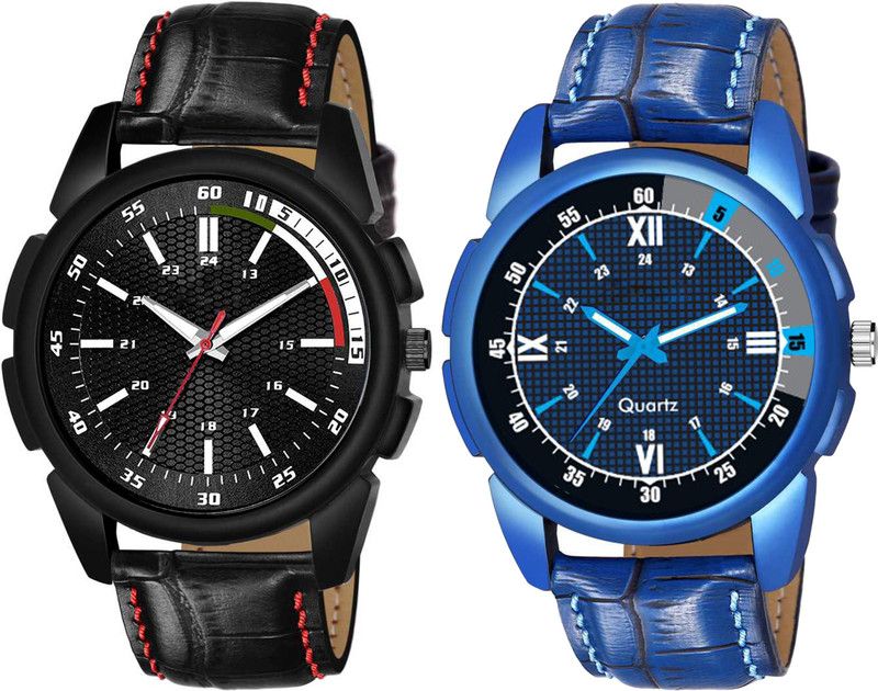 Alluring Watch with genuine leather strap and attractive dial designed watch Silicone Strap Analog watch for boys pack of 2 Analog Watch - For Boys dg82