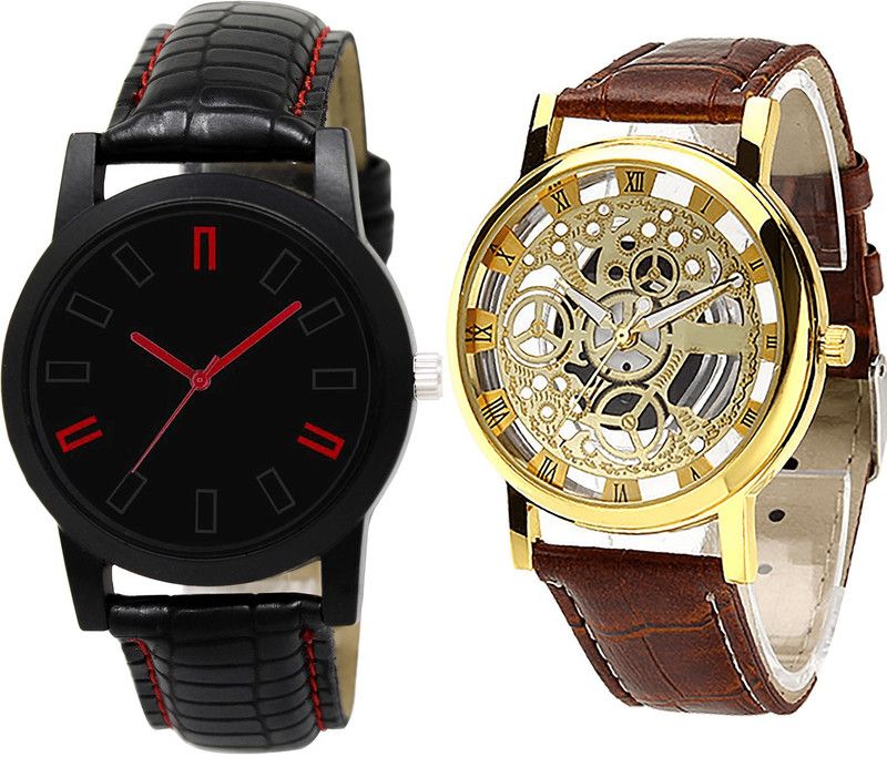 combo watch Analog Watch - For Girls Modish Luxury Open Analogue Black And Brown Color Boys And Men Watch - B28-B45 (Combo Of 2 )