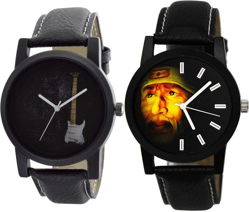 combo watch Analog Watch - For Girls Classical Chronograph Guitar And Sai Baba Analogue Black Color Boys And Men Watch - B35-B123 (Combo Of 2 )