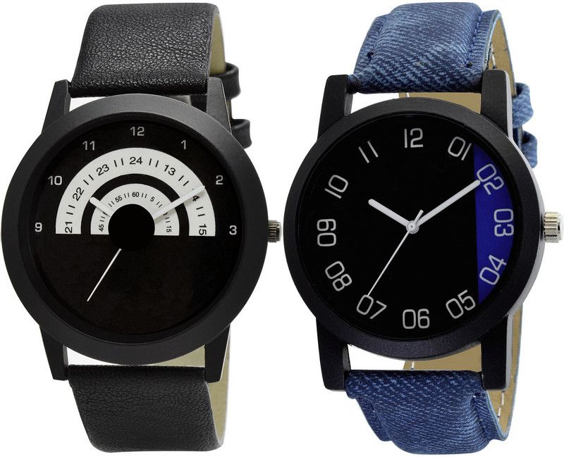 combo watch Analog Watch - For Girls New Luxury Analogue Black And Blue Color Boys And Men Watch - B48-B37 (Combo Of 2 )
