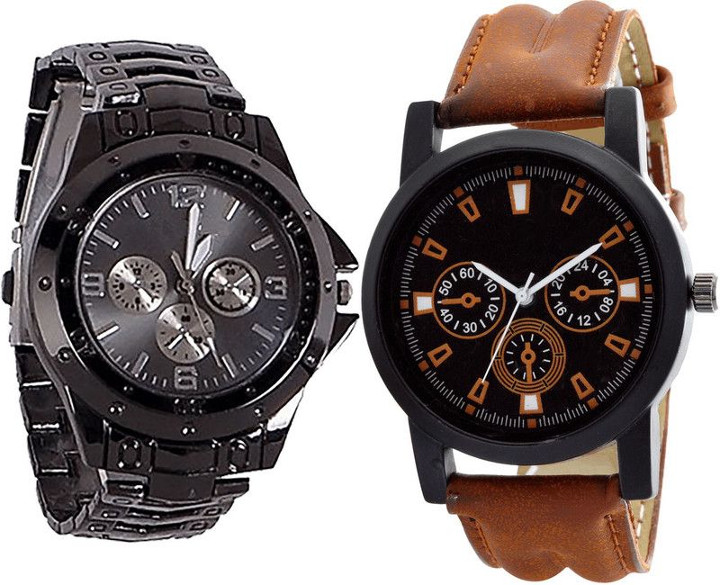 combo watch Analog Watch - For Girls Latest Valentine Analogue Black And Brown Color Boys And Men Watch - B70-B30 (Combo Of 2 )