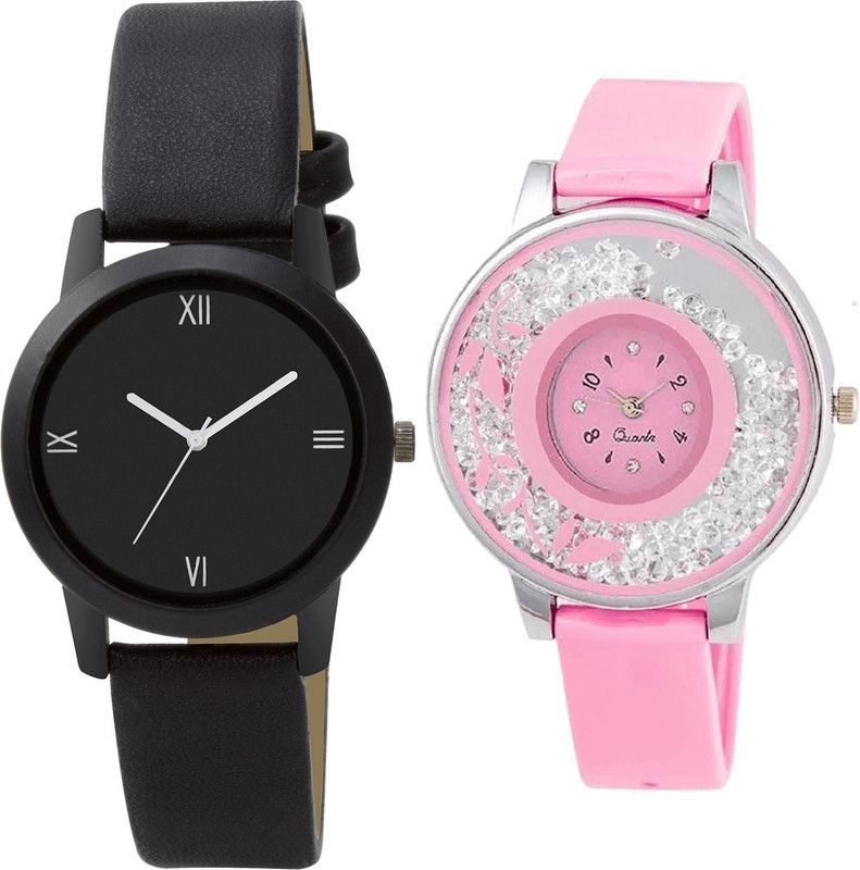 combo watch Analog Watch - For Girls Modern Quartz Flower Analogue Black And Pink Color Girls And Women Watch - G440-G88 (Combo of 2 )