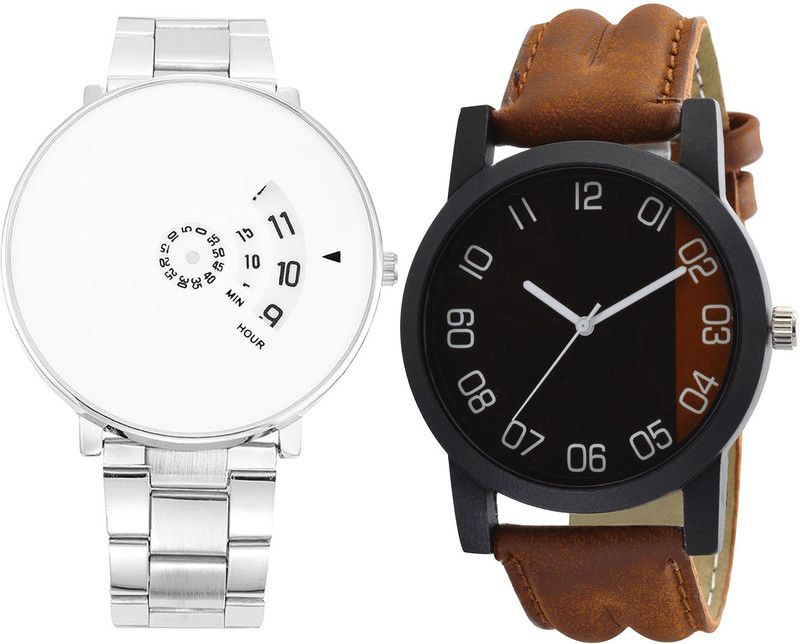 combo watch Analog Watch - For Girls Modish Italian Designer Analogue Silver And Brown Color Boys And Men Watch - B82-B36 (Combo Of 2 )