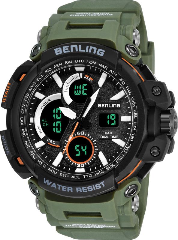 Ana Digital Series | Luminous Light | Alarm Clock | Day Display | Date Display Analog-Digital Watch - For Men SKBLANDG-6001-GREEN