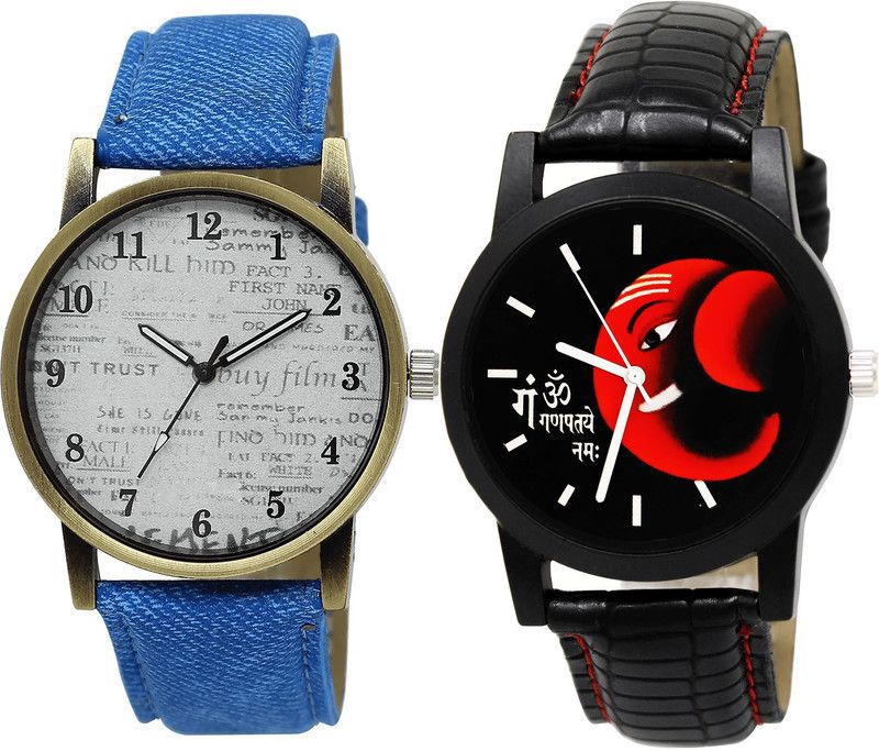 combo watch Analog Watch - For Men Modish Fancy Ganpti Analogue Blue And Black Color Boys And Men Watch - BL46.28-B120 (Combo Of 2 )