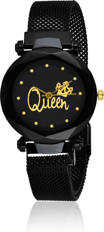 Analog Watch - For Girls Black Attractive Queen Dial Luxury Mesh Magnet Buckle Watches For girls Fashion Mysterious Lady Analog Watch for girls and women