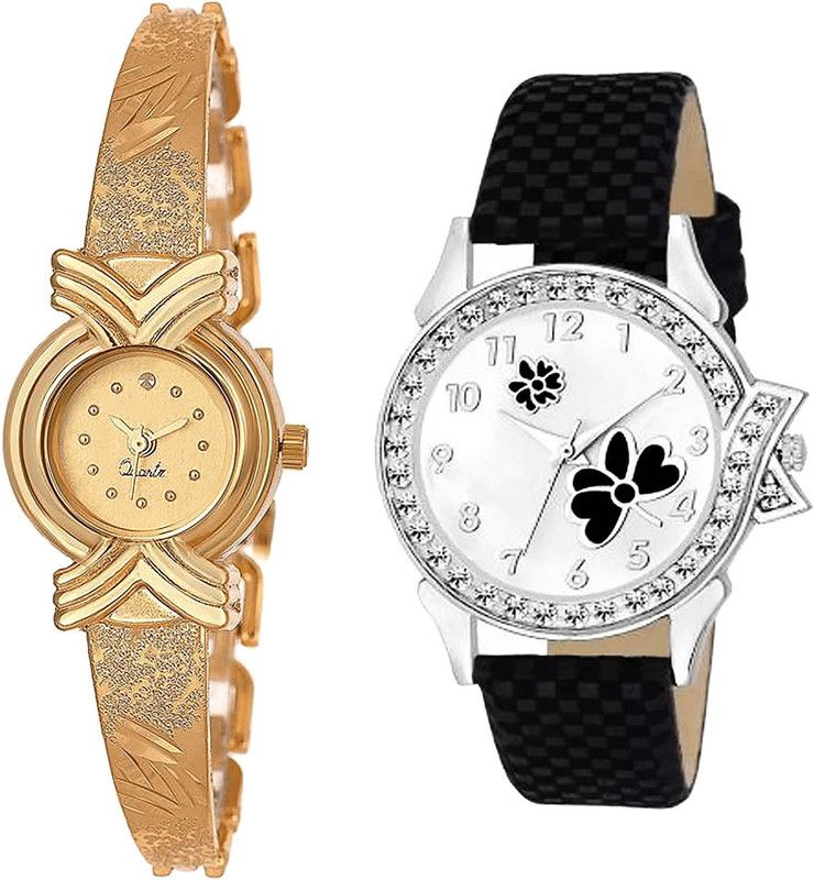 combo watch Analog Watch - For Girls Treading Stylish Flower Analogue Gold And Black Color Girls And Women Watch - G265-G126 (Combo of 2 )