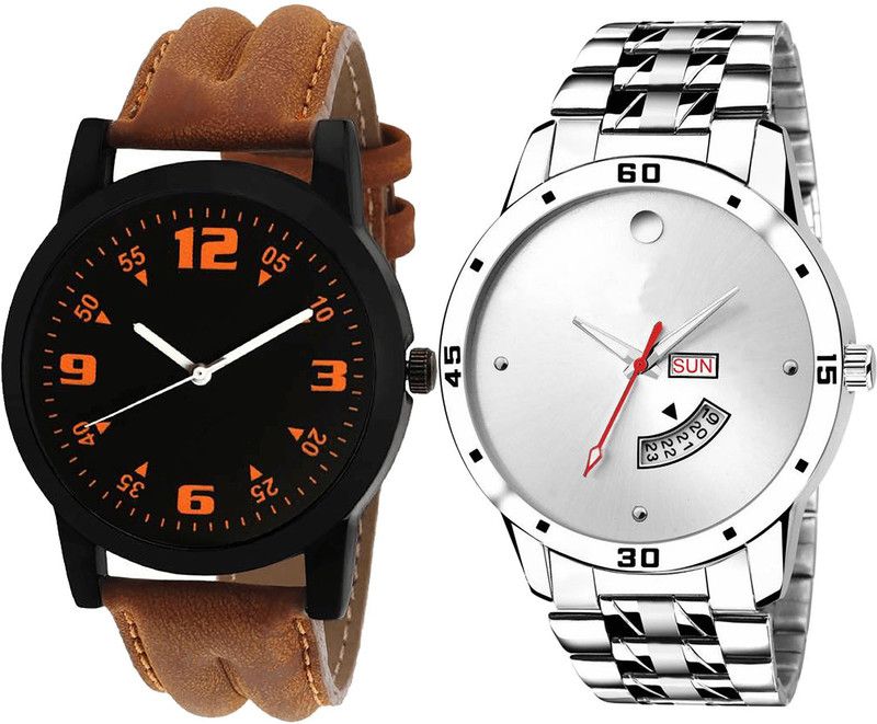 combo watch Analog Watch - For Girls Modish Heart Day And Date Analogue Brown And Silver Color Boys And Men Watch - B15-BL46.103 (Combo Of 2 )
