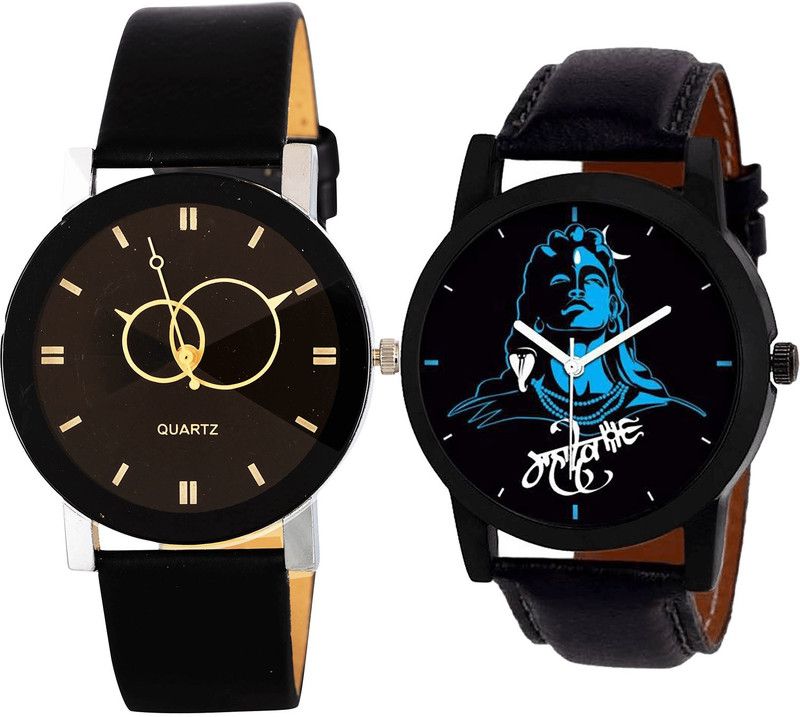 combo watch Analog Watch - For Girls New Rich Geometric Design And Mahadev Analogue Black Color Boys And Men Watch - B135-B23 (Combo Of 2 )