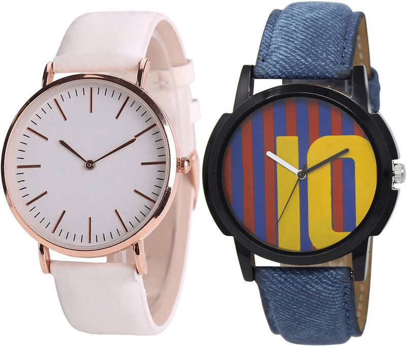 combo watch Analog Watch - For Girls Contemporary Heart Messi Football Analogue White And Blue Color - B63-BL46.10 ( 2 )