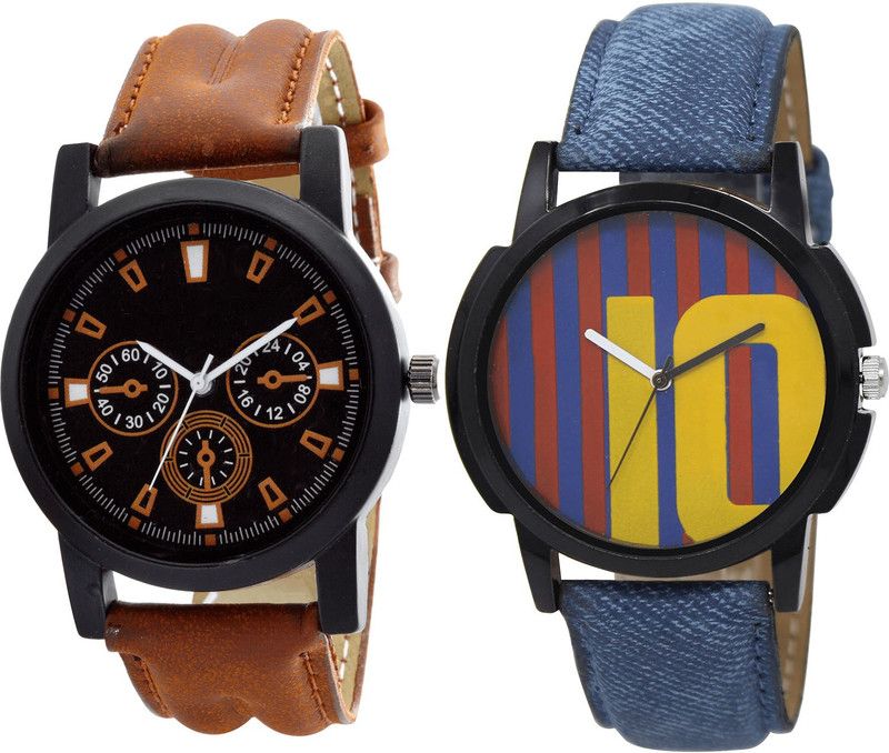 combo watch Analog Watch - For Girls Latest Style Messi Football Analogue Brown And Blue Color Boys And Men Watch - B30-BL46.10 (Combo Of 2 )