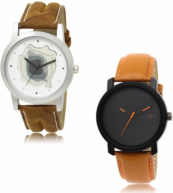 Analog Watch - For Men LR09-LR20 White-Black 3D Look-Plain Combo of 2