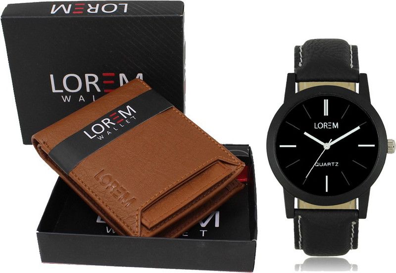 Combo Of Tan Color Artificial Leather Wallet & Analog Watch - For Men FZ-WL03-LR05