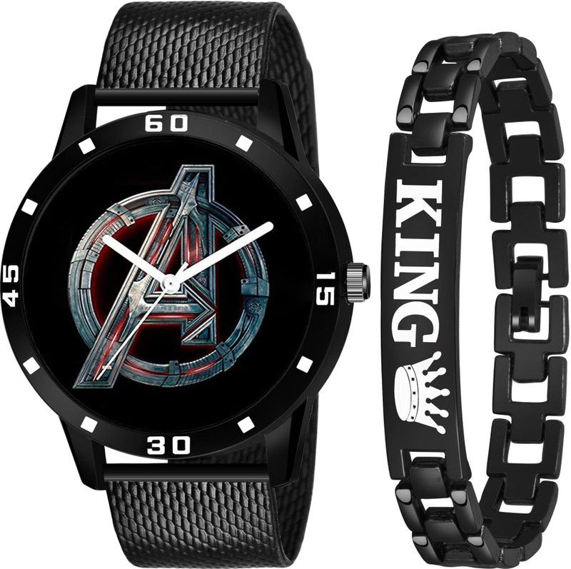 Analog Watch - For Boys STYLISH DIAL- PU STRAP & BLACK KING BRACELET COMBO SET Analog Watch Analog Watch