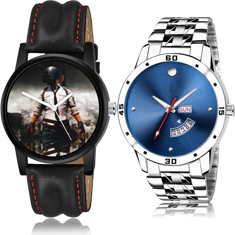 combo watch Analog Watch - For Boys Contemporary Collegian Pubg Military Army And Day And Date Chain Watch Watch - B497-BL46.105 (Combo Of 2 )