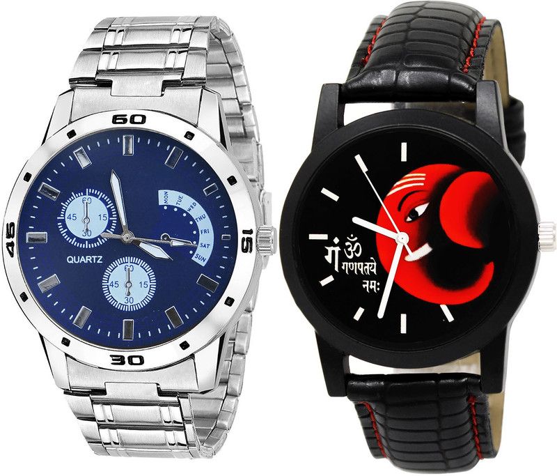 combo watch Analog Watch - For Girls New Italian Designer Ganpti Analogue Silver And Black Color Boys And Men Watch - B84-B120 (Combo Of 2 )