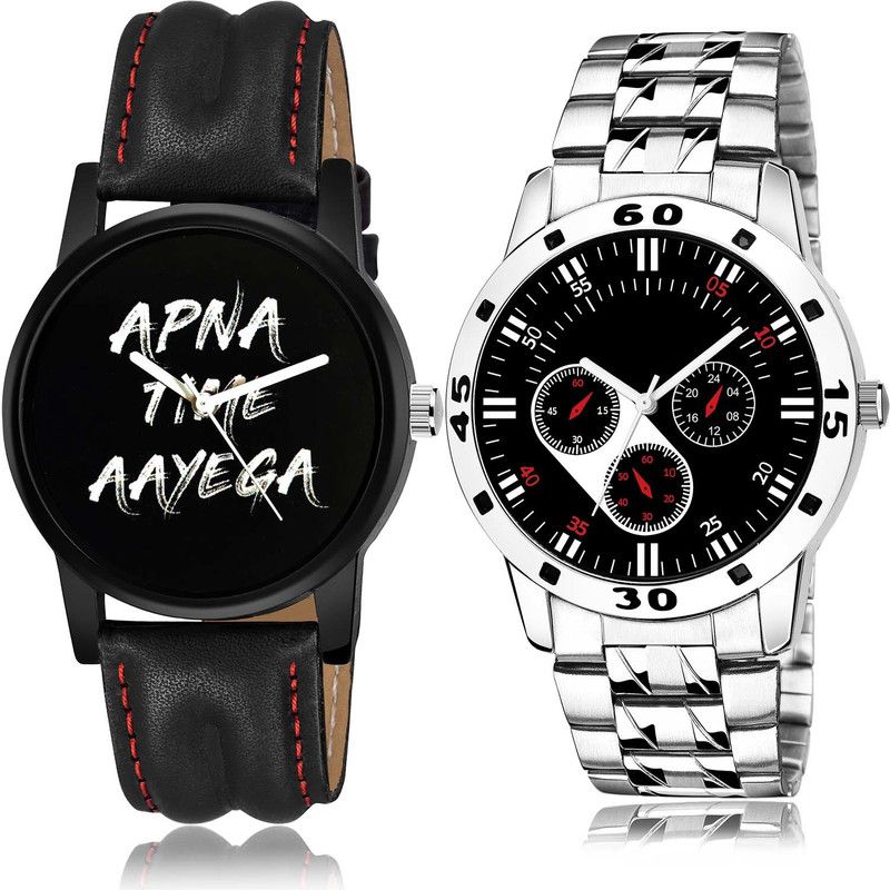 combo watch Analog Watch - For Boys Modish Valentine Apna Time Aayega And Chain Watch Black And Silver Color Boys And Men Watch - B403-B947 (Combo Of 2 )