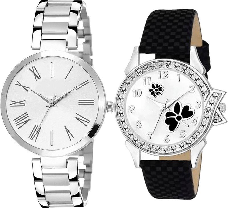 combo watch Analog Watch - For Girls Best Technology Flower Analogue Silver And Black Color Girls And Women Watch - G300-G126 (Combo of 2 )
