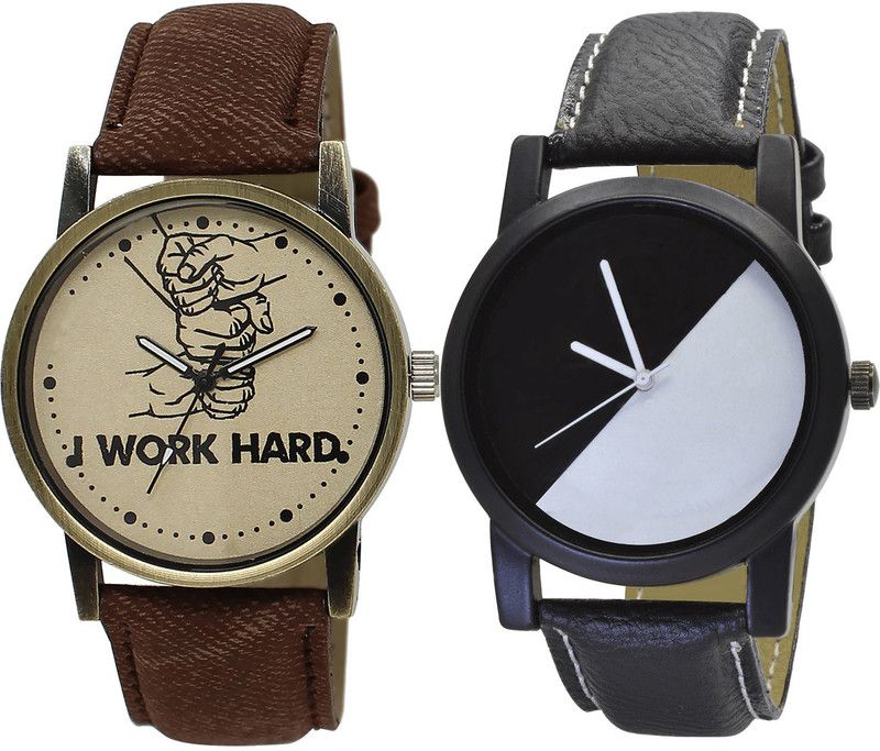 combo watch Analog Watch - For Girls New Style I Work Hard Analogue Brown And Black Color Boys And Men Watch - BL46.29-B32 (Combo Of 2 )