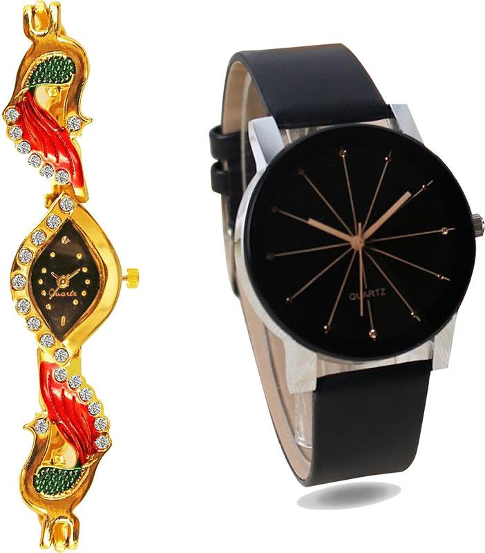 combo watch Analog Watch - For Girls Brand New Traditional Peacock Analogue Gold And Black Color Girls And Women Watch - G117-G174 (Combo Of 2 )