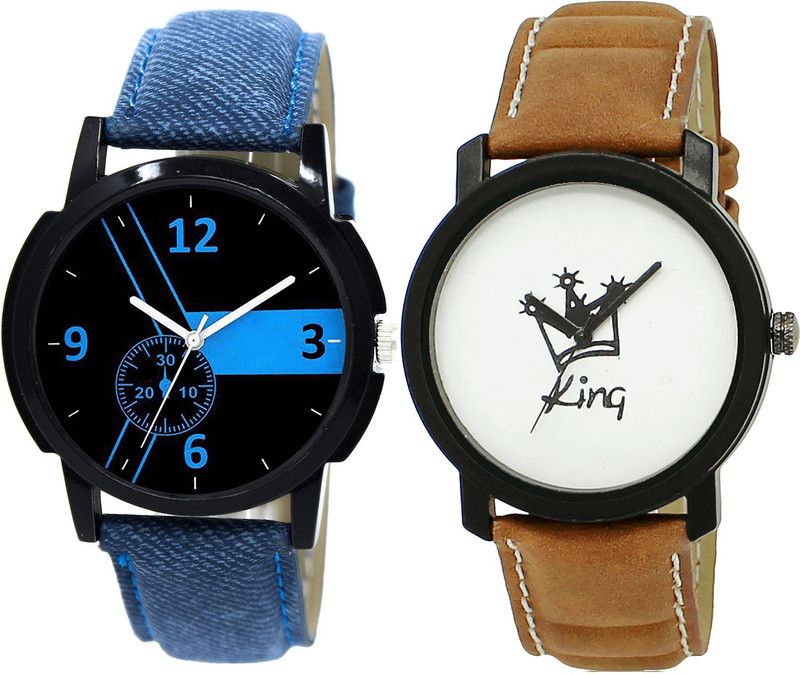 combo watch Analog Watch - For Girls New Valentine King Analogue Blue And Brown Color Boys And Men Watch - B7-BL46.18 (Combo Of 2 )