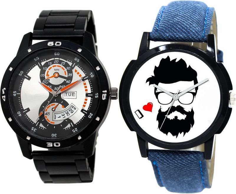 combo watch Analog Watch - For Girls Latest Exclusive Day And Date And Beard Style Analogue Black And Blue Color Boys And Men Watch - BL46.107-B12 (Combo Of 2 )