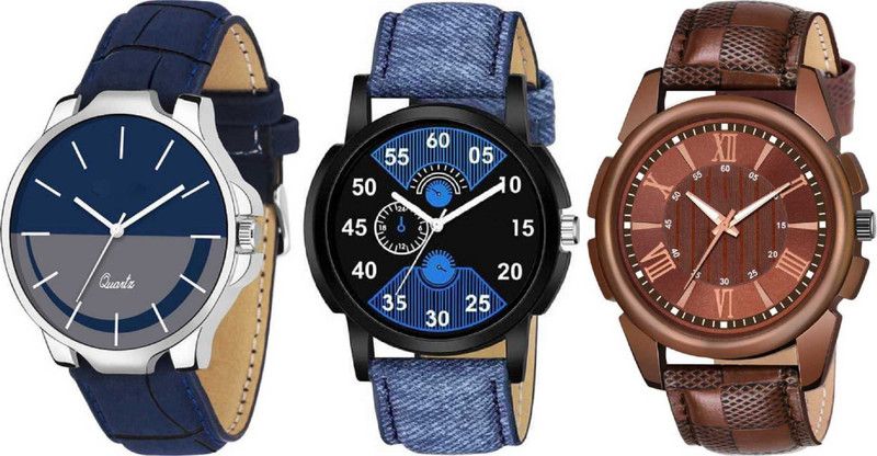 Analog Watch - For Boys New Stylish Leather Blue And Brown Color And Dial Blue, Gray And Brown Color Combo watch (Casual+Party-wear+Formal) Designer For Boys And Men's Analog Watch - For Boys