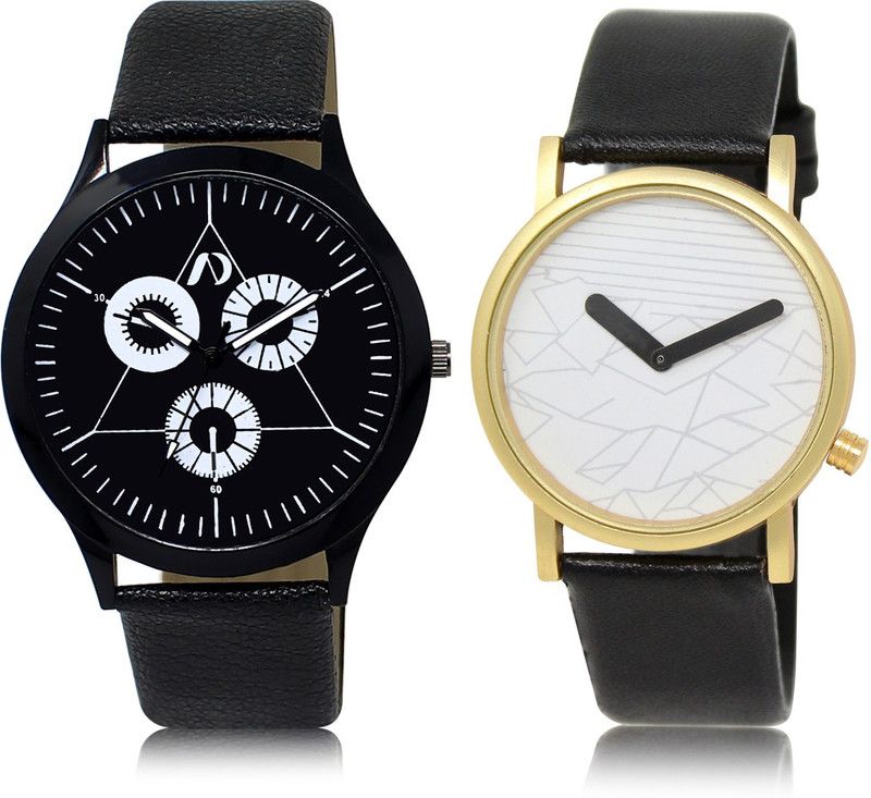 Stylish Look Combo Analog Watch - For Boys & Girls AD04-LR37 New Designer Black Leather Strap