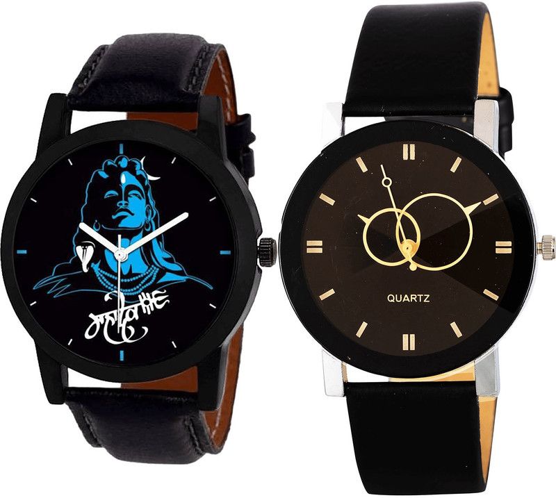 combo watch Analog Watch - For Girls New Chronograph Mahadev And Geometric Design Analogue Black Color Boys And Men Watch - B23-B135 (Combo Of 2 )