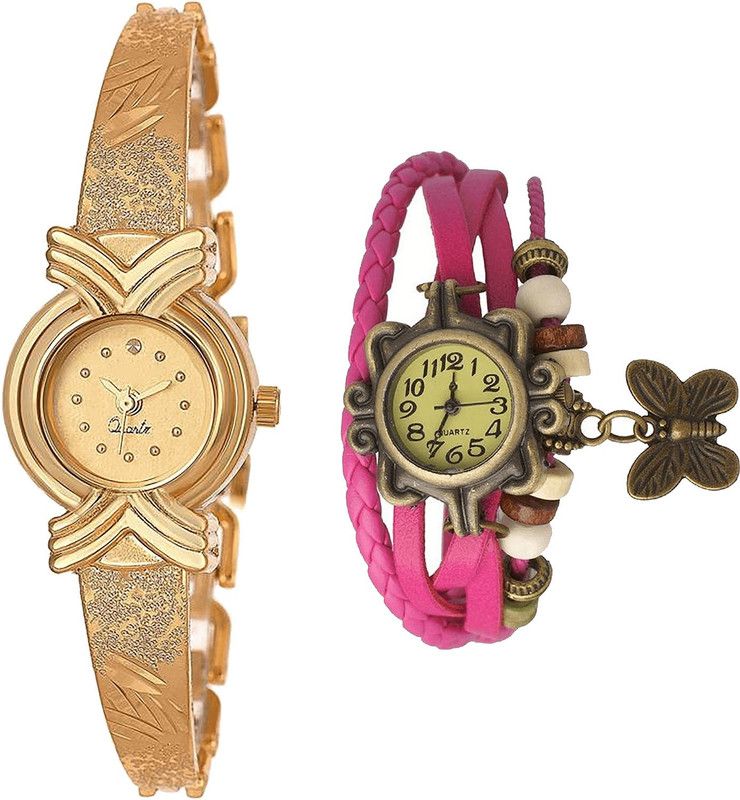 combo watch Analog Watch - For Girls Latest Rich Butterfly Analogue Gold And Pink Color Girls And Women Watch - G265-G63 (Combo of 2 )