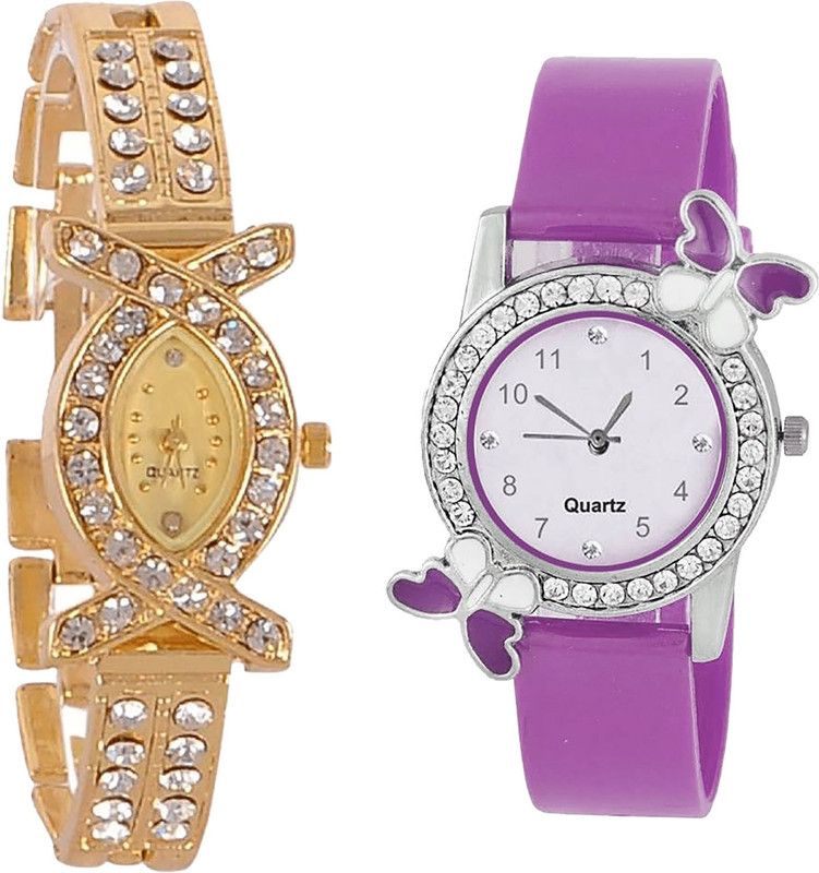 combo watch Analog Watch - For Girls Classical Casual Analogue Gold And Purple Color Girls And Women Watch - G125-G100 (Combo Of 2 )