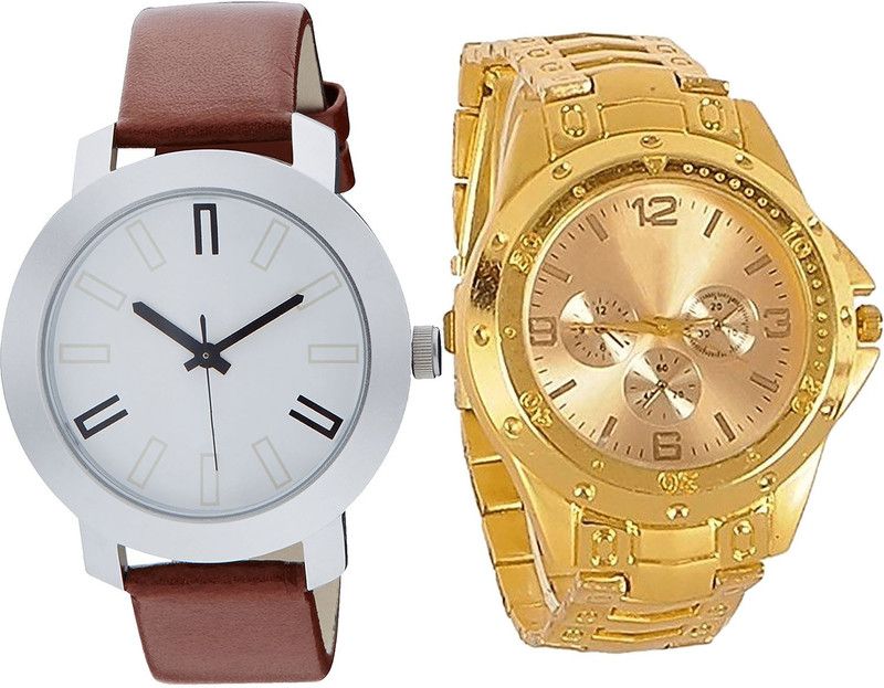 combo watch Analog Watch - For Girls Classical Chronograph Analogue Brown And Gold Color Boys And Men Watch - B44-B71 (Combo Of 2 )