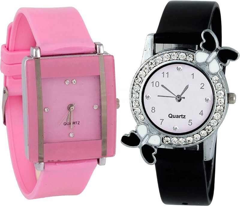 combo watch Analog Watch - For Girls Contemporary Exclusive Analogue Pink And Black Color Girls And Women Watch - G14-G97 (Combo Of 2 )