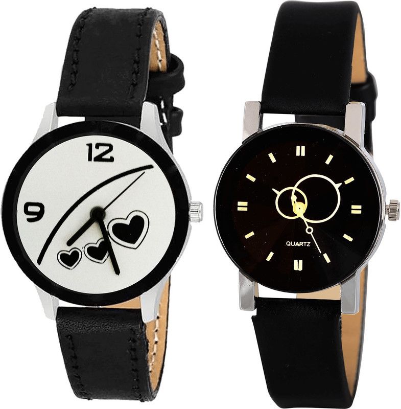 combo watch Analog Watch - For Girls Treading Quartz Love Valentine And Geometric Design Analogue Black Color Girls And Women Watch - G342-G386 (Combo of 2 )