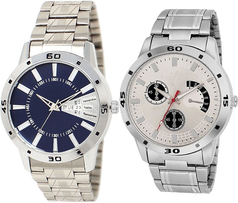 combo watch Analog Watch - For Girls Brand New Fancy Day And Date Analogue Silver Color Boys And Men Watch - BL46.102-BL46.101 (Combo Of 2 )