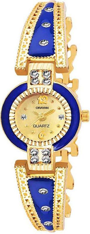 Unique Rajwadi Gold Dial Gold & Blue Strap Analog Watch - For Women OEWQZ3020BL