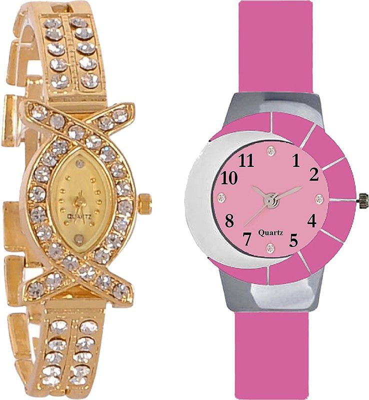 combo watch Analog Watch - For Girls Brand New Chronograph Analogue Gold And Pink Color Girls And Women Watch - G125-G9 (Combo Of 2 )
