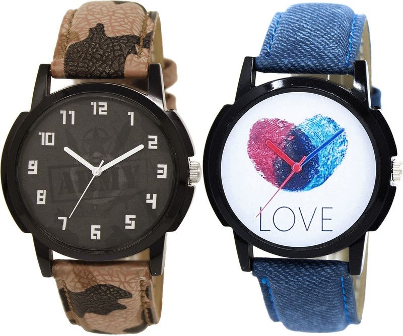 combo watch Analog Watch - For Girls Modish Luxury Army And Love Analogue Brown And Blue Color Boys And Men Watch - BL46.3-B11 (Combo Of 2 )