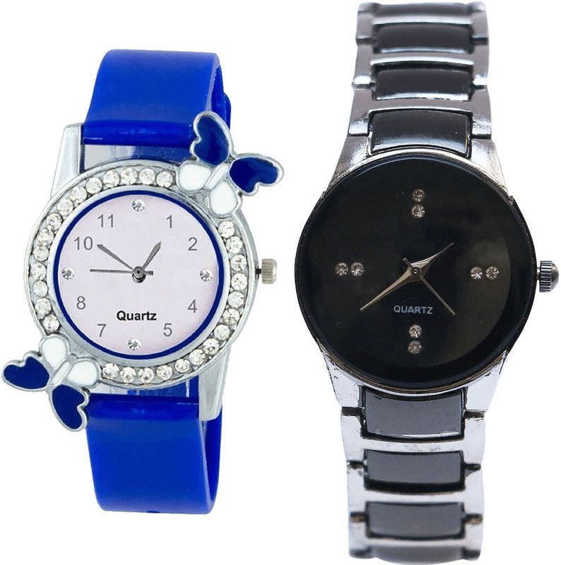 combo watch Analog Watch - For Girls Latest Formal Butterfly Analogue Blue And Silver Color Girls And Women Watch - G98-G207 (Combo Of 2 )