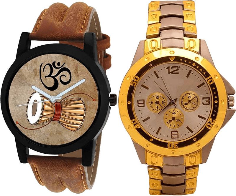 combo watch Analog Watch - For Girls New 3D Design Damru Analogue Brown And Silver Color Boys And Men Watch - B25-B74 (Combo Of 2 )