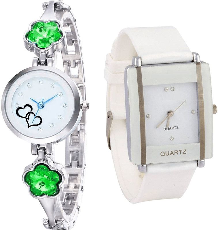 combo watch Analog Watch - For Girls Latest High Quality Love Valentine Analogue Silver And White Color Girls And Women Watch - G434-G17 (Combo of 2 )
