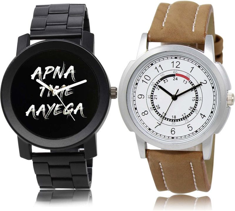 combo watch Analog Watch - For Boys Modish Royal Apna Time Aayega Chain Watch Black And Brown Color Boys And Men Watch - B415-BL46.17 (Combo Of 2 )