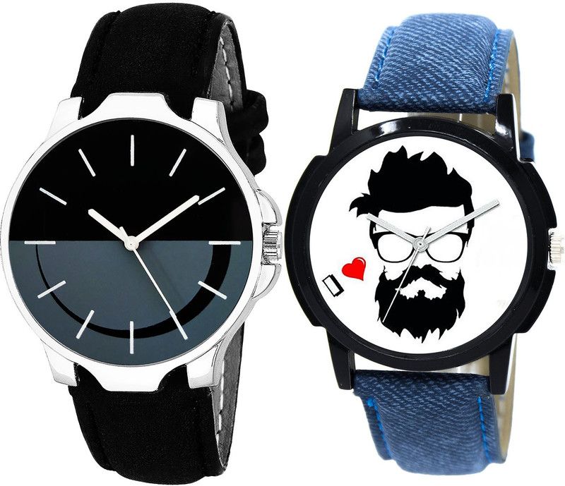 combo watch Analog Watch - For Girls Modern Fancy Beard Style Analogue Black And Blue Color Boys And Men Watch - B111-B12 (Combo Of 2 )