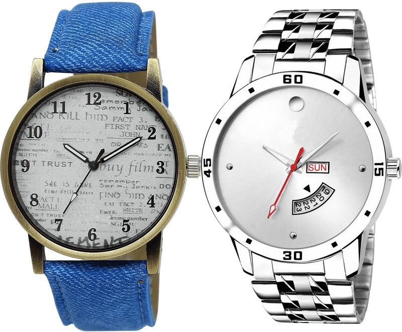 combo watch Analog Watch - For Girls Best Collegian Day And Date Analogue Blue And Silver Color Boys And Men Watch - BL46.28-BL46.103 (Combo Of 2 )