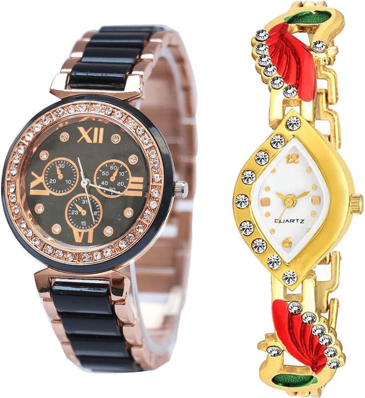 combo watch Analog Watch - For Girls New Royal Analogue Black And Gold Color Girls And Women Watch - G209-G116 (Combo Of 2 )